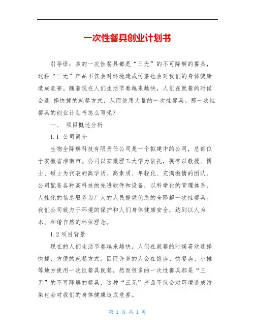一次性餐具创业计划书