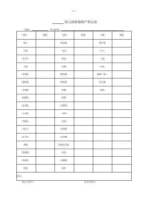 幼儿园班级财产登记表
