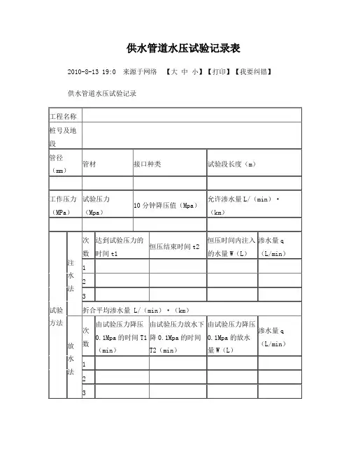 自来水试压记录表