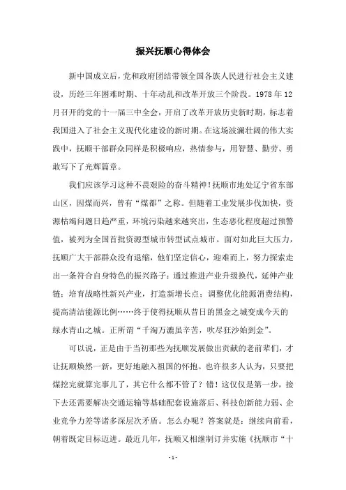振兴抚顺心得体会