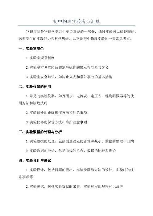 初中物理实验考点汇总
