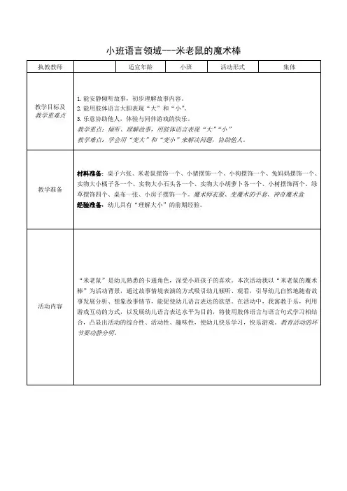 小班语言《米老鼠的魔术棒》