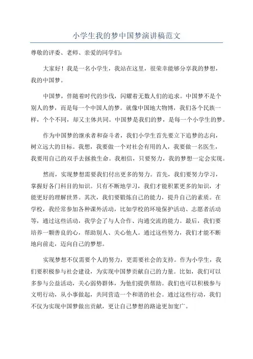 小学生我的梦中国梦演讲稿范文