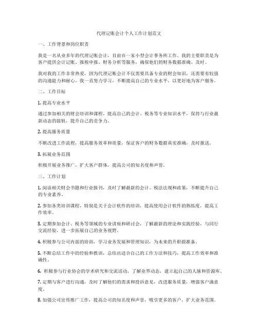 代理记账会计个人工作计划范文