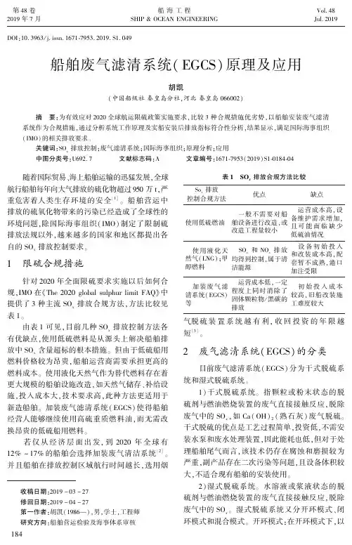 船舶废气滤清系统(EGCS)原理及应用