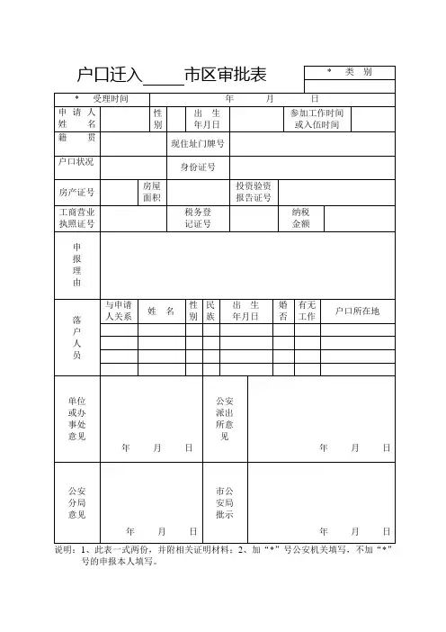 户口迁入审批表