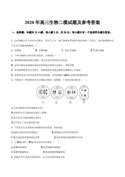 2020年高三生物二模试题及参考答案