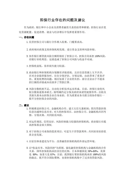 担保行业存在的问题及建议(大全)