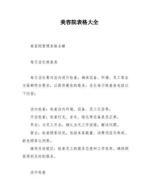 美容院表格大全