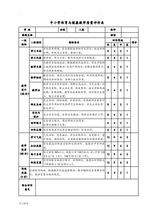 体育课的各种评分表等