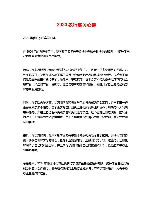 农行实习心得