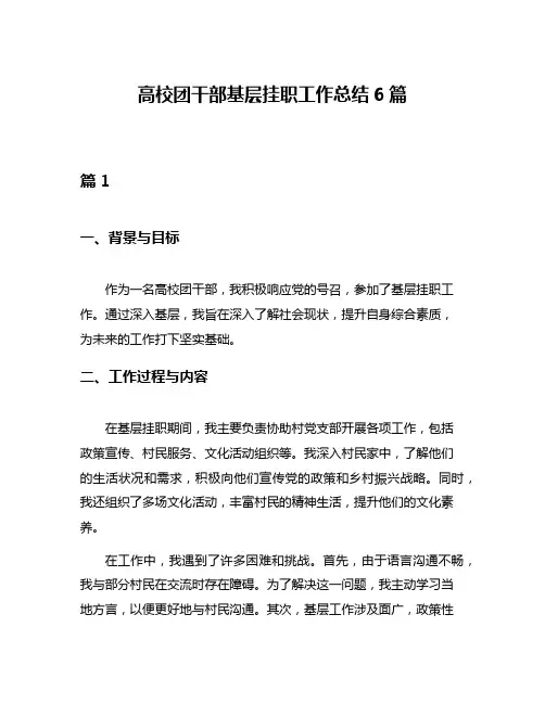 高校团干部基层挂职工作总结6篇
