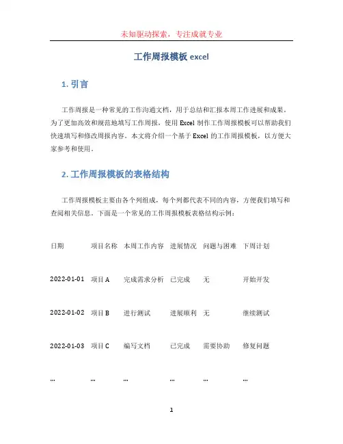 工作周报模板excel