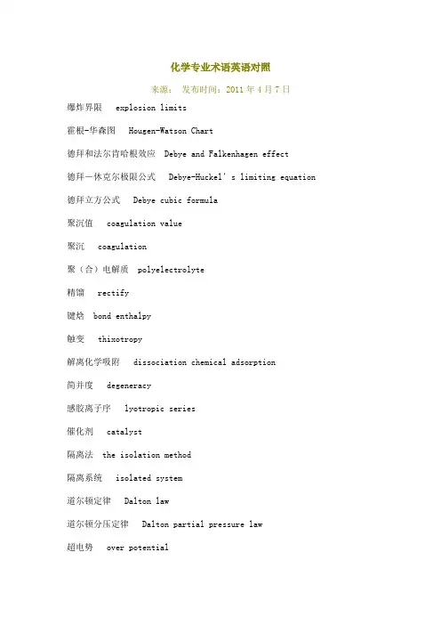 化学专业术语英语对照