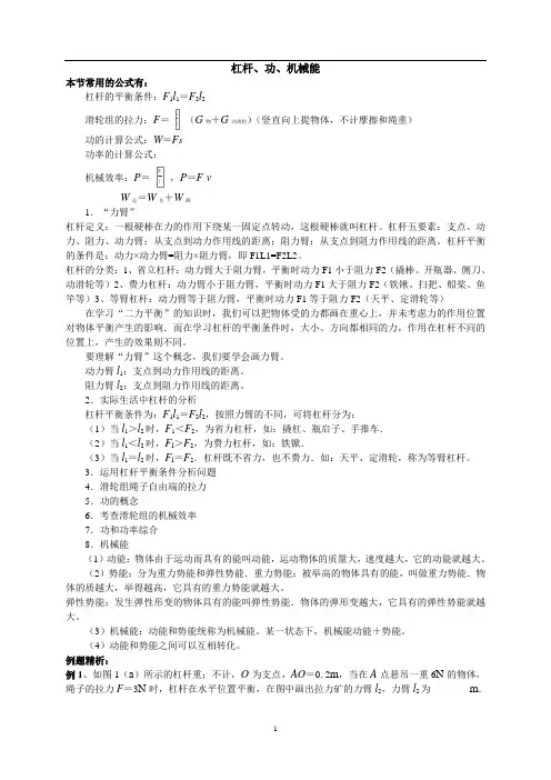 中考物理专题复习——杠杆、功、机械能 (复件)