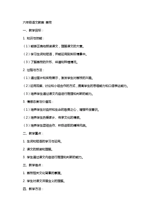 六年级语文教案 荔枝