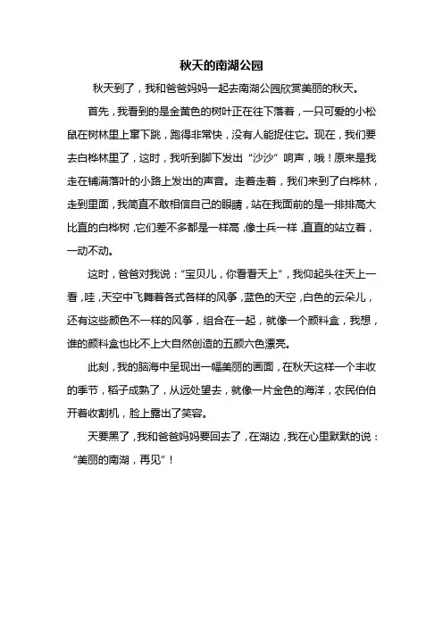 三年级作文：秋天的南湖公园作文400字