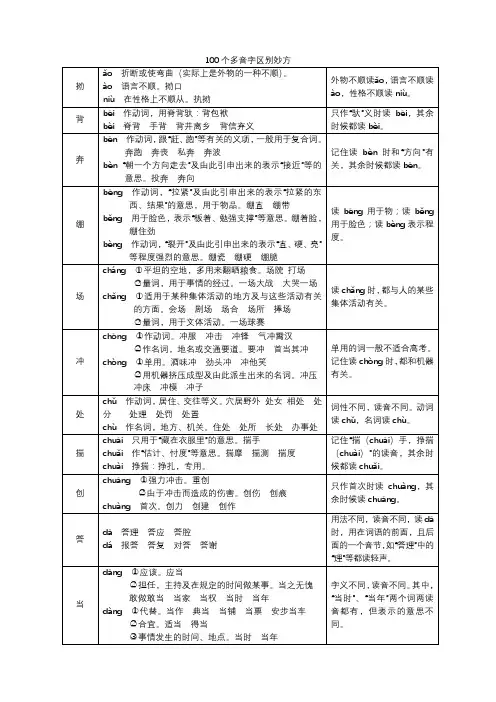 100个高考常考多音字识记归纳