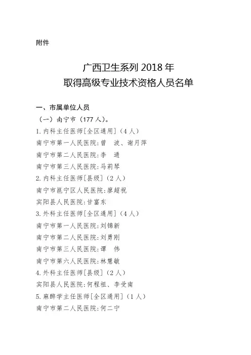 广西卫生系列2018年取得高级专业技术资格人员名单.doc