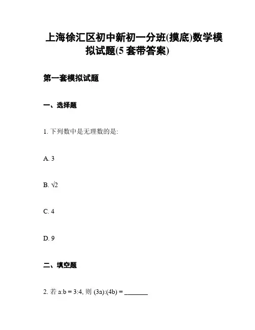 上海徐汇区初中新初一分班(摸底)数学模拟试题(5套带答案)