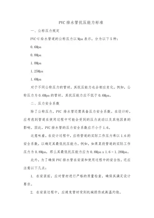 pvc排水管抗压能力标准