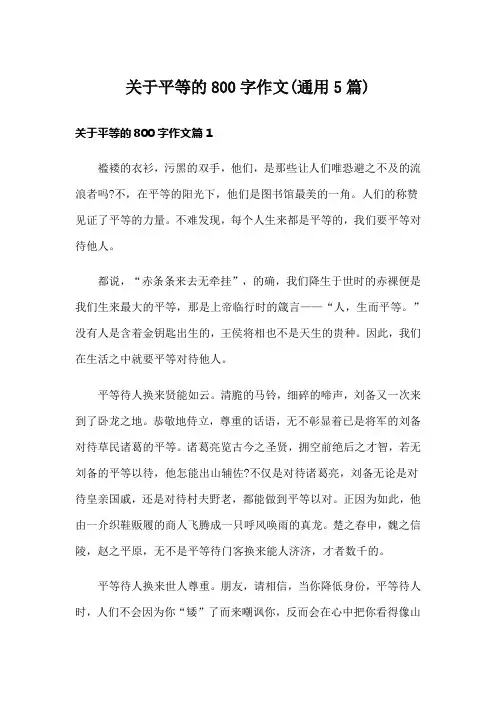 关于平等的800字作文(通用5篇)