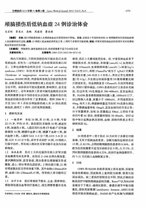 颅脑损伤后低钠血症24例诊治体会