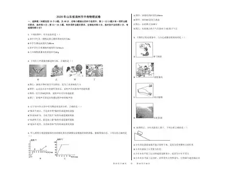 2020年山东省滨州市中考物理试卷