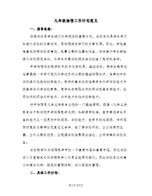 2023年九年级物理工作计划范文(三篇)