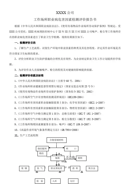 工业场所职业病危害因素检测评价报告