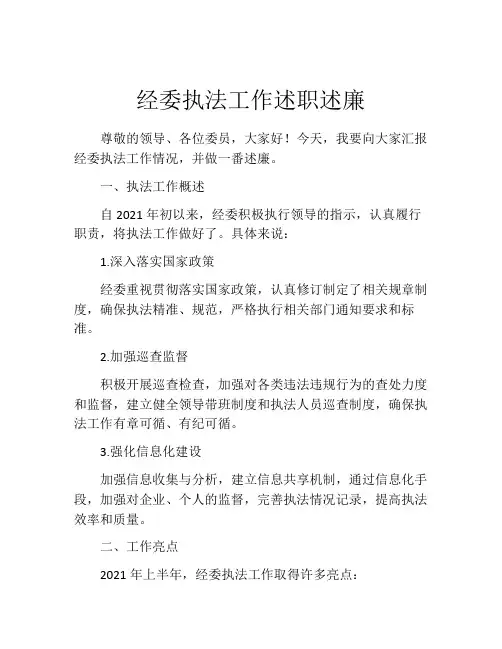 经委执法工作述职述廉