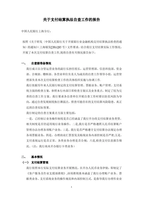 支付结算工作自查报告