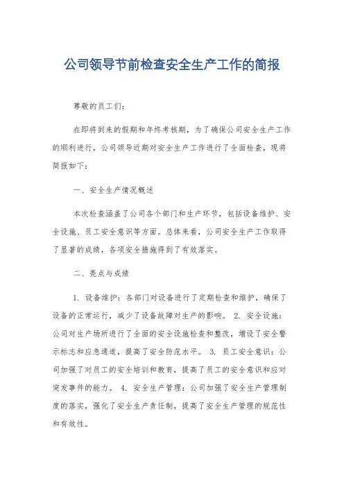 公司领导节前检查安全生产工作的简报