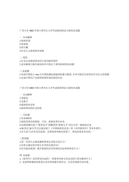 广西大学新闻专业考研历年试题