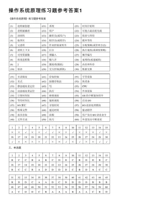 操作系统原理练习题参考答案1