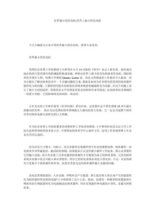 世界最小的发电机-世界上最小的发电机