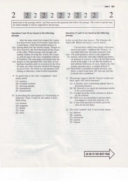 SAT 巴朗 Barron's 第三套模拟阅读训练