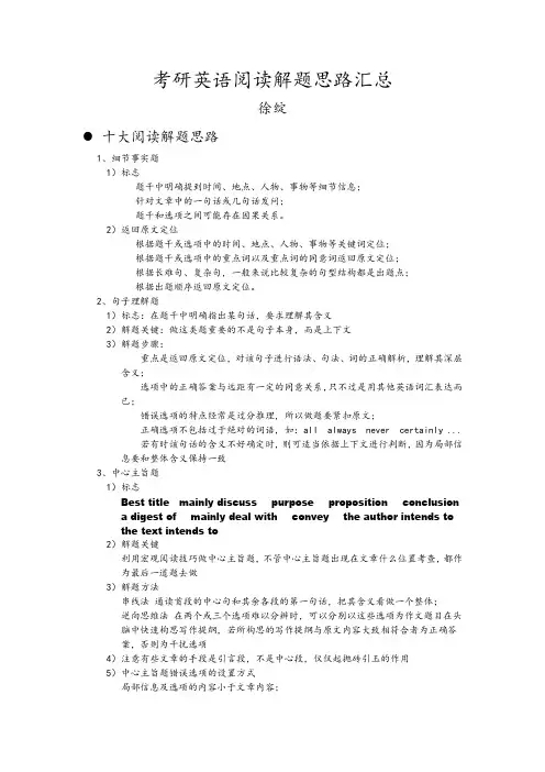 考研英语阅读解题思路汇总
