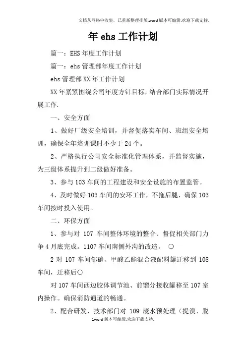 年ehs工作计划