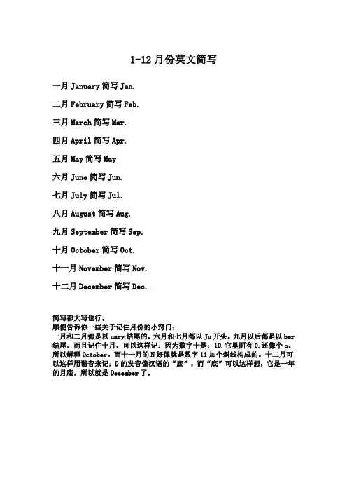 1-12月英文缩写