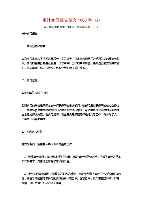 审计实习报告范文1000字5篇