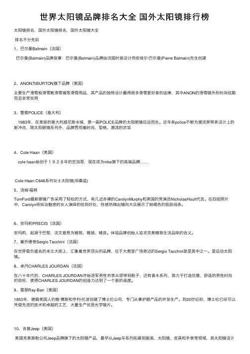 世界太阳镜品牌排名大全