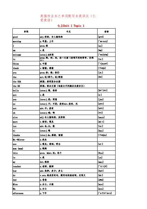 最新初中英语仁爱版单词表英汉版按单元顺序(七至九年级全6册)2