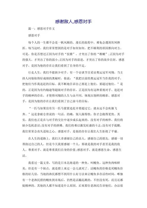 感谢敌人,感恩对手