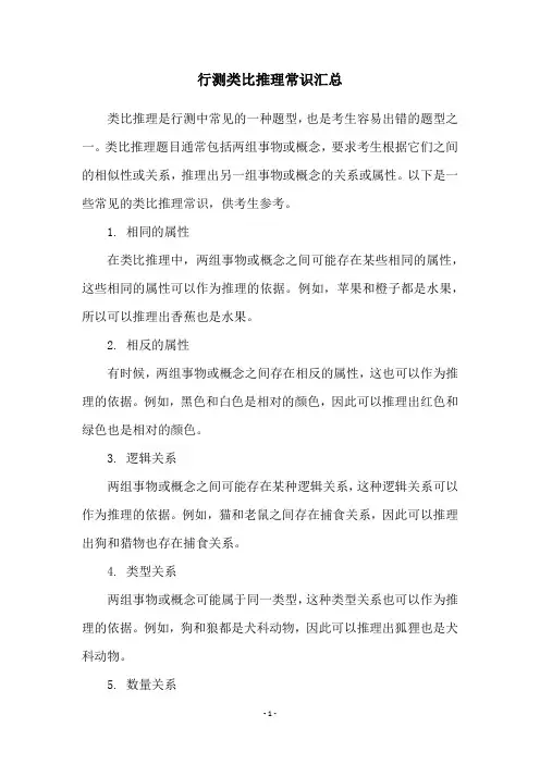 行测类比推理常识汇总