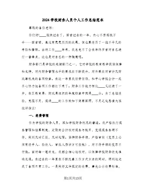 2024学校财务人员个人工作总结范本（5篇）