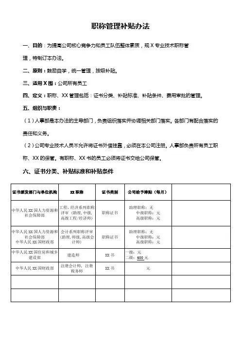 职称管理补贴办法