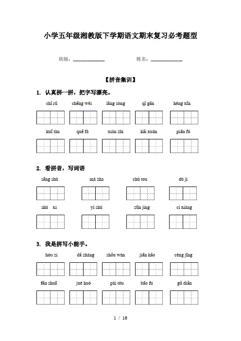 小学五年级湘教版下学期语文期末复习必考题型