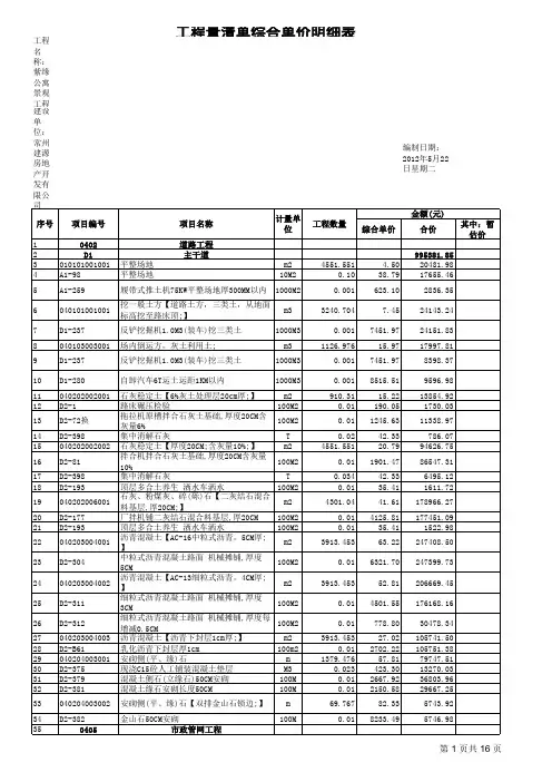 工程量清单综合单价明细表