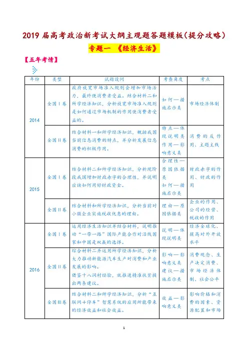 2019届高考政治新考试大纲主观题答题模板(提分攻略)